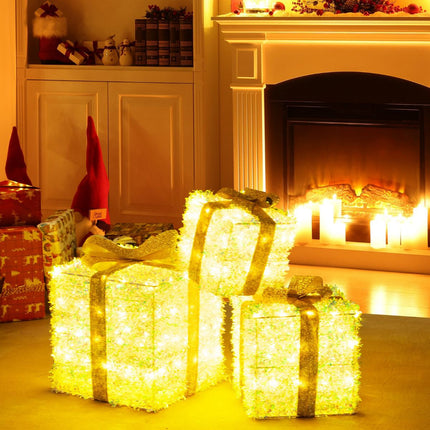 Pre-Lit Christmas Gift Boxes Set of 3, 200 Warm LEDs