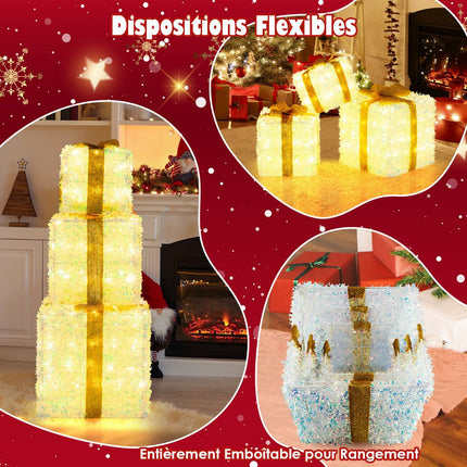 Pre-Lit Christmas Gift Boxes Set of 3, 200 Warm LEDs