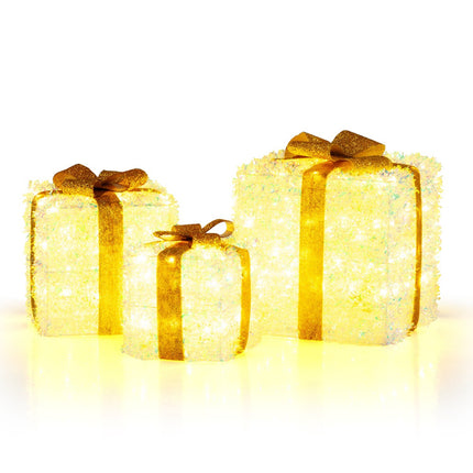 Pre-Lit Christmas Gift Boxes Set of 3, 200 Warm LEDs