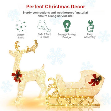 Pre-Lit Reindeer and Sleigh Christmas Decoration, 215 Warm White LEDs