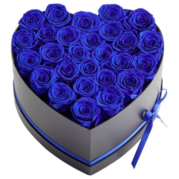 Preserved Roses, 27 Count, Heart Box, Royal Blue