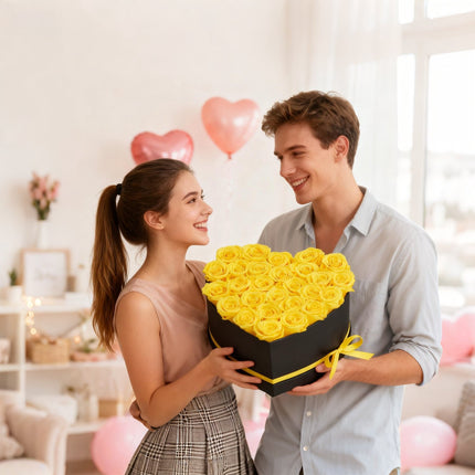 Preserved Roses, 27 Yellow in Heart-Shaped Gift Box
