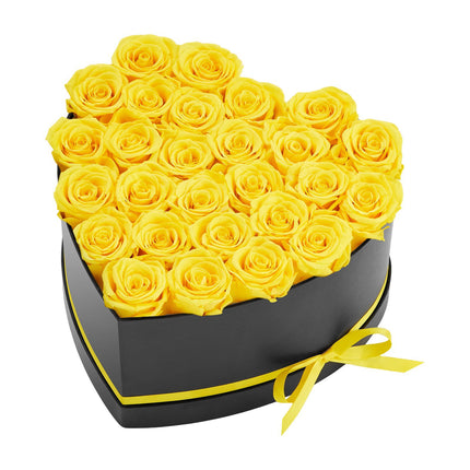 Preserved Roses, 27 Yellow in Heart-Shaped Gift Box