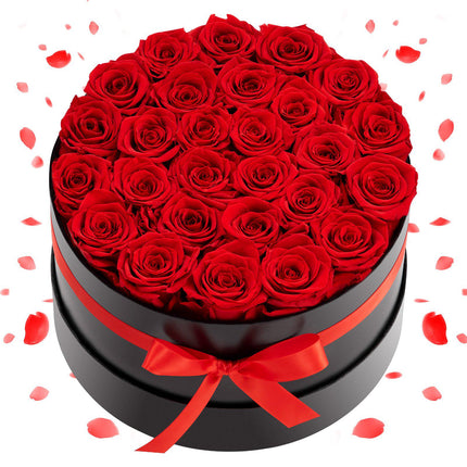 Preserved Roses, 27 in Round Box, Bright Red