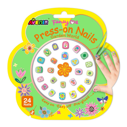 Press-On Nails, Garden Theme, Easy Application, 24 Pieces