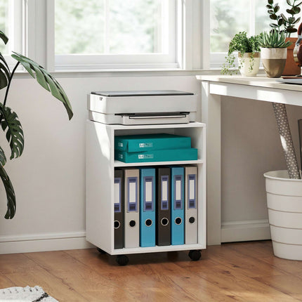Printer Stand with 2 Shelves, Lockable Wheels, 40x35x56 cm, White