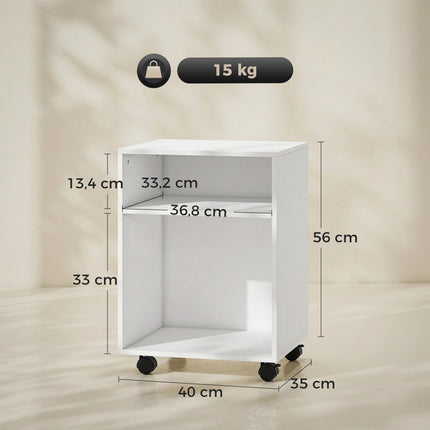 Printer Stand with 2 Shelves, Lockable Wheels, 40x35x56 cm, White