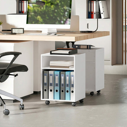 Printer Stand with 2 Shelves, Lockable Wheels, 40x35x56 cm, White