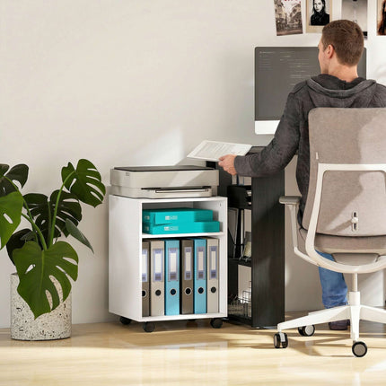 Printer Stand with 2 Shelves, Lockable Wheels, 40x35x56 cm, White