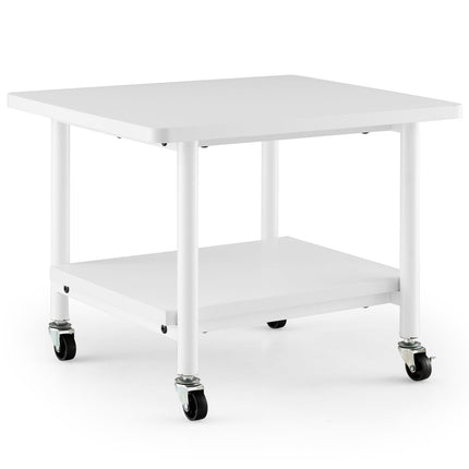 Printer Stand with 2 Tiers & Lockable Wheels, White