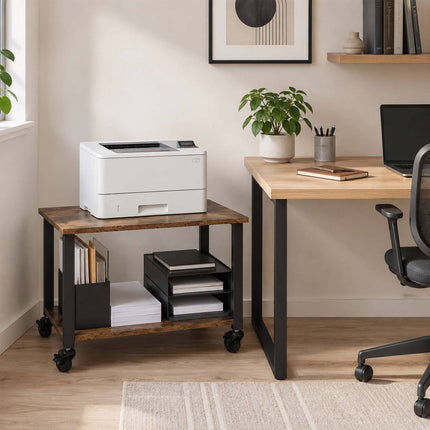 Printer Stand with Castors, Black – 2-Tier, 32x50x50 cm