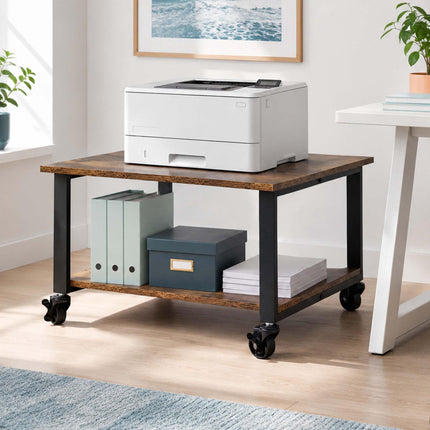 Printer Stand with Castors, Black – 2-Tier, 32x50x50 cm