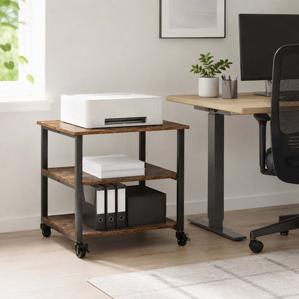 Printer Stand with Castors, Black, 3-Tier, Engineered Wood
