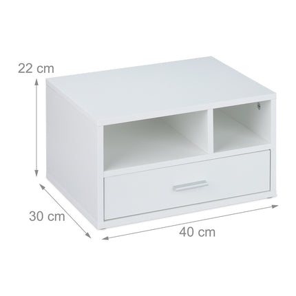 Printer Stand with Drawer – White, Storage Compartments