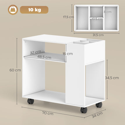 Printer Stand with Shelves, White, 70 x 34 x 60 cm