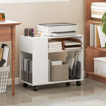 Printer Stand with Shelves, White, 70 x 34 x 60 cm