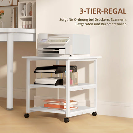 Printer Stand with Wheels, 3-Tier Steel, 50 x 50 x 52.5 cm