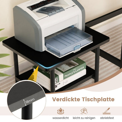 Printer table with 2 levels and lockable wheels, printer stand, printer trolley, black