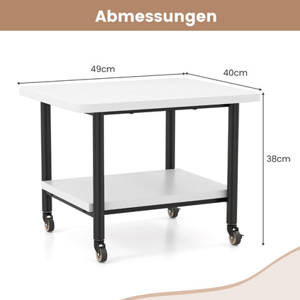 Printer table with 2 levels and lockable wheels, printer stand, printer trolley, white