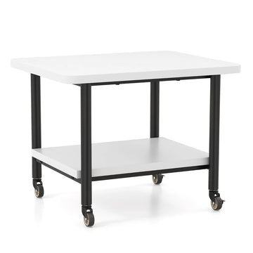 Printer table with 2 levels and lockable wheels, printer stand, printer trolley, white