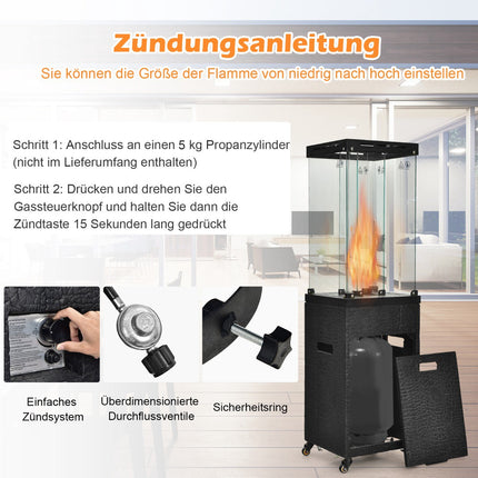 Propane Patio Heater 41000 BTU With Wheels, Glass