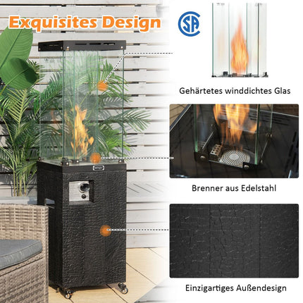 Propane Patio Heater 41000 BTU With Wheels, Glass