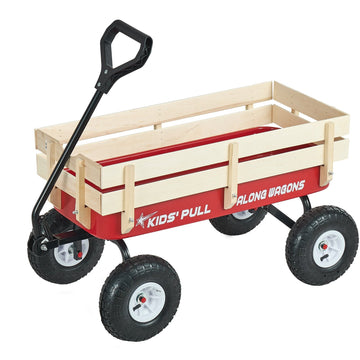 Pull-Along Wagon, 101cm, 150kg, Wooden Panels, Red