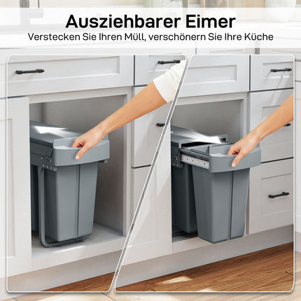 Pull-Out Kitchen Trash Bin, 2 Removable Buckets, 30L, Metal