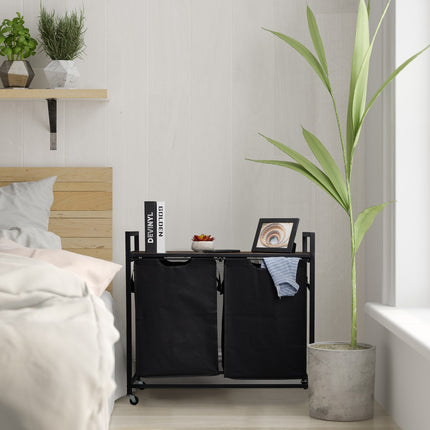 Pull-Out Laundry Basket Rack with Shelf and Wheels