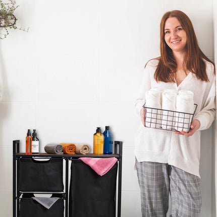 Pull-Out Laundry Basket Rack with Wheels and Shelf