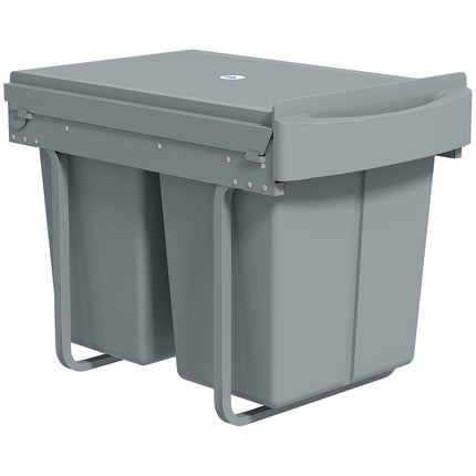 Pull-Out Trash Bin, 2x20L, Removable Bins, Gray