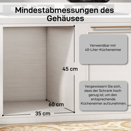 Pull-Out Trash Bin, 2x20L, Removable Bins, Gray