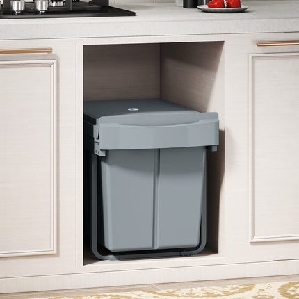 Pull-Out Trash Bin, 2x20L, Removable Bins, Gray