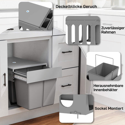 Pull-Out Trash Bin, 3 Compartments, 15L + 8L x 2, Soft-Close