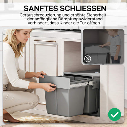 Pull-Out Trash Bin, 3 Compartments, 15L + 8L x 2, Soft-Close
