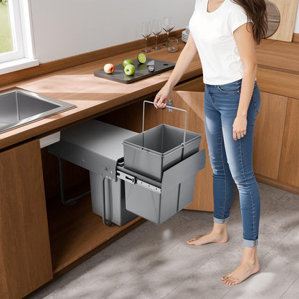 Pull-Out Under-Sink Trash Can, 40L 3-Bin, Full-Extension