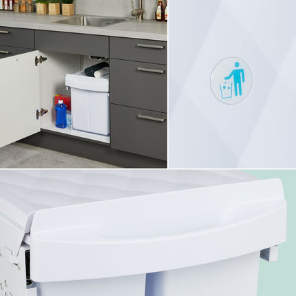 Pull-Out Waste Bin with Lid – White, Space-Saving Design