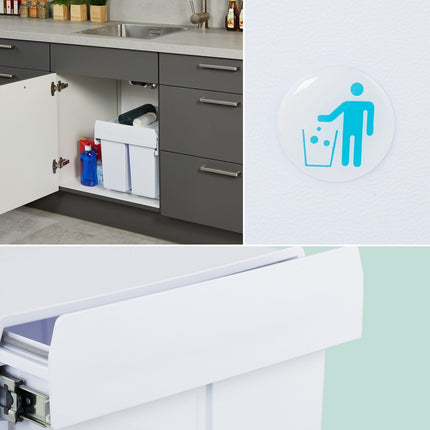 Pull-Out Waste Bin with Lid – White, Space-Saving Design
