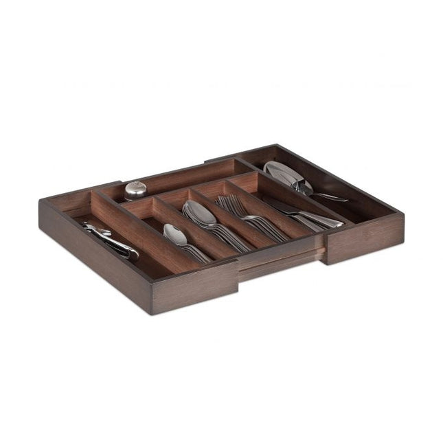 Pull-out cutlery drawer in dark brown bamboo