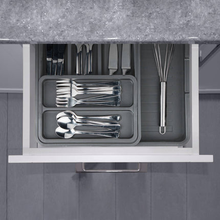 Pull-out cutlery tray in dark grey