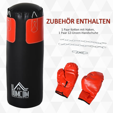 Punching bag set with gloves, filled, 120cm, black/red