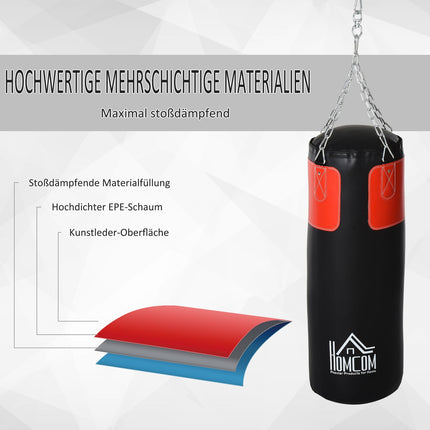 Punching bag set with gloves, filled, 120cm, black/red