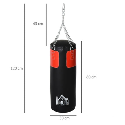Punching bag set with gloves, filled, 120cm, black/red