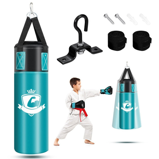 Bokszakset met 8oz bokshandschoenen, handriemen, bokszak voor kinderen en volwassenen, zwart + groen
