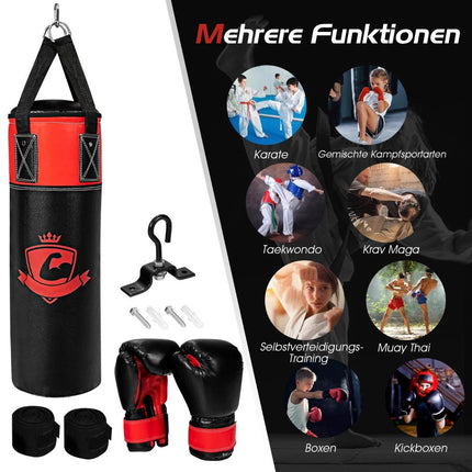 Punching Bag Set with 8oz Boxing Gloves Hand Straps Bag Punching Bag for Children and Adults Black + Red