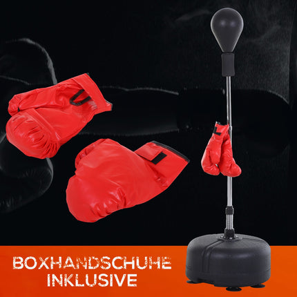Adjustable Punching Ball Rack with Gloves, 136-154 cm - Black