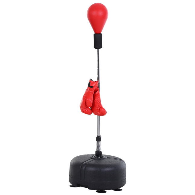 Boksbal met standaard, 136-154 cm in hoogte verstelbare bokszak, staande boksbal met bokshandschoenen, voor tieners en volwassenen, voor uitrusting, stressverlichting, fitness, rood