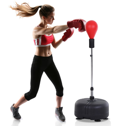 Punching Ball with Stand, 136-154cm Height Adjustable Punching Bag, Standing Punching Ball with Boxing Gloves, for Teens and Adults, for Equipment, Stress Relief, Fitness, Red