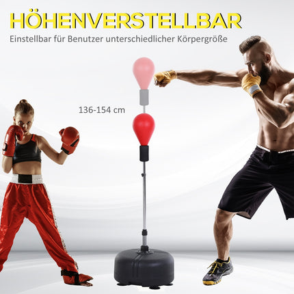 Punching Ball with Stand, 136-154cm Height Adjustable Punching Bag, Standing Punching Ball with Boxing Gloves, for Teens and Adults, for Equipment, Stress Relief, Fitness, Red