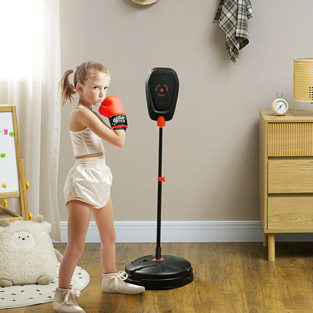 Bokszak 88-124 cm in hoogte verstelbare boksstandaard met bokshandschoenen, boksset met water/zand vulbare standaard voor 5-10 jaar kinderen, staal, zwart